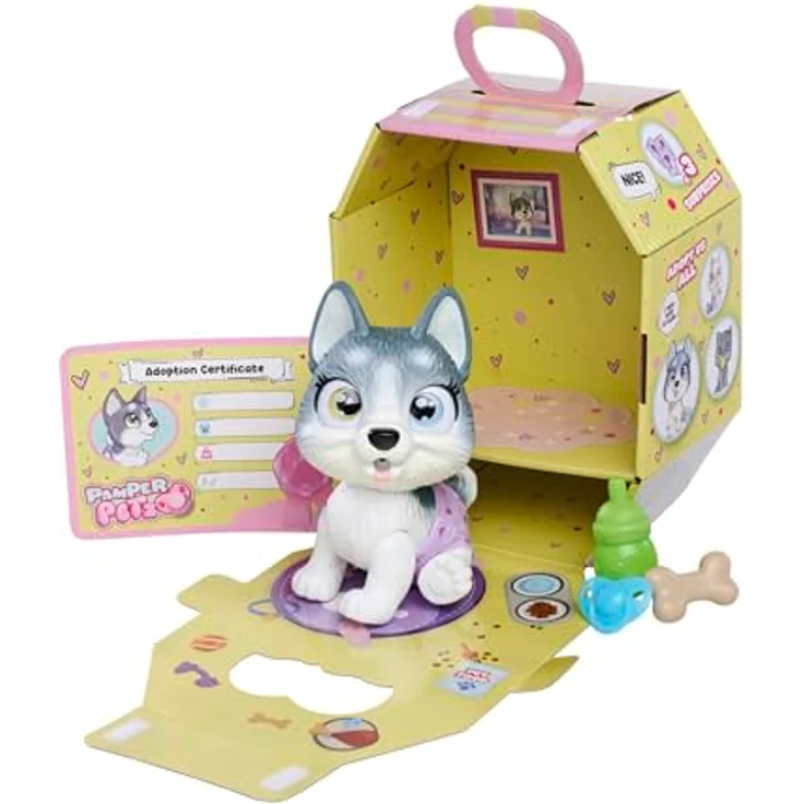 Simba Toys Pamper Petz Husky, interaktives Kuscheltier mit Trink- und Nässfunktion, 15 cm, inkl. Überraschungen und Adoptionsurkunde – Bild 6