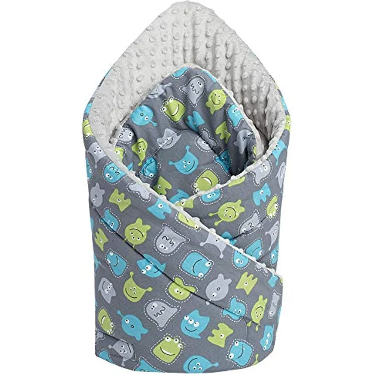 Medi Partners Einschlagdecke Steckkissen Minky 100% Baumwolle 75x75cm Babyhörnchen doppelseitig weich ganzjährig multifunktional antiallergisch Babys (Kreaturen mit Grauen Minky)