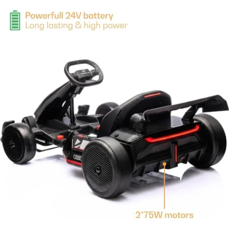 Vrooomy Audi Kinder Elektro GoKart 24V, mit Driftfunktion, Bluetooth, EVA-Reifen, verstellbarem Sitz – Schwarz – Bild 7