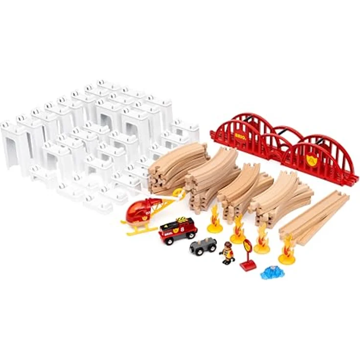 Brio 63611400 Schienenpaket Berg und Tal, 63-teiliges Spiralenset mit modularen Schienen und Stützen, inkl. Lok und Zubehör – Bild 7