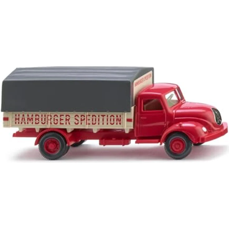Wiking 042004 H0 LKW Modell Magirus Pritschen-LKW, rot, vorbildgetreu als Hamburger Spedition – Bild 2