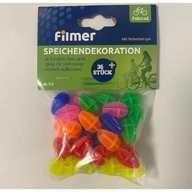 Diedrich Filmer GmbH Speichen-Dekoration Set, 36 Stück in bunten Farben (Grün, Blau, Gelb, Pink, Lila, Orange) für Kinderfahrräder – Bild 2