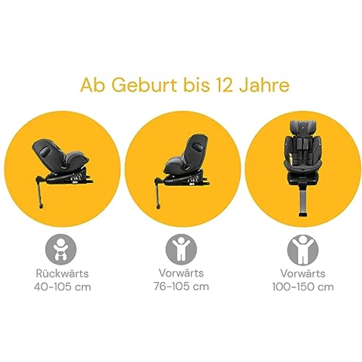 Osann Autokindersitz Eno360 SL i-Size, 360° drehbarer Reboarder Kindersitz Isofix, ab Geburt bis 12 Jahre, 40-150 cm, Baby Autositz, grau – Bild 5