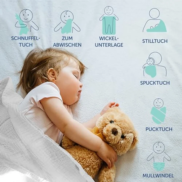 MAKIAN Mullwindeln 4er Pack, 70x70 cm, Oeko-TEX® Standard 100 geprüft, 4 Spucktücher in Premium Qualität - Iceberg Green/Weiß/Mint/Grau – Bild 5