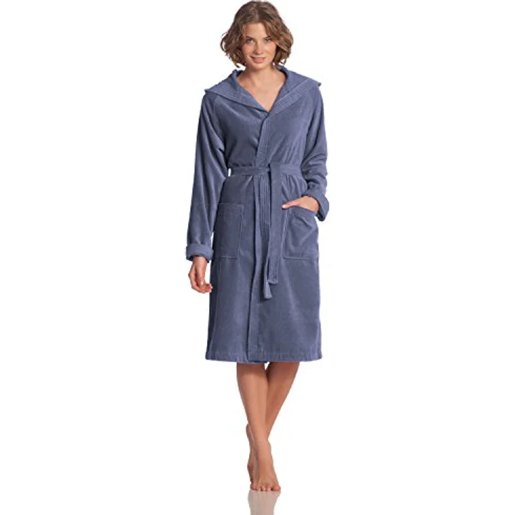 Vossen Texas Unisex Bademantel, Kurzmantel mit Kapuze aus 100% Baumwolle, Grau – Bild 1
