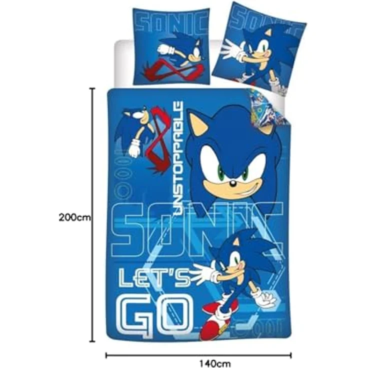 Aymax Bettwäsche Sonic Der Igel, für Einzelbett, 140 x 200 cm + 65 x 65 cm, Polyester-Baumwolle, für Sonic-Fans, blau – Bild 3