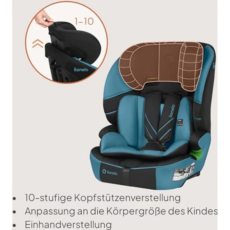 lionelo Autokindersitz LEVI FIX I-SIZE, 76-150 cm, mit Isofix, TopTether, Dri-Seat und verstellbarer Kopfstütze – Bild 6