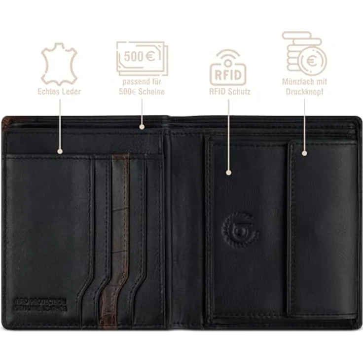 bugatti Corso Deluxe Hochformat, RFID-Schutz aus echtem Leder, schwarz – Bild 3