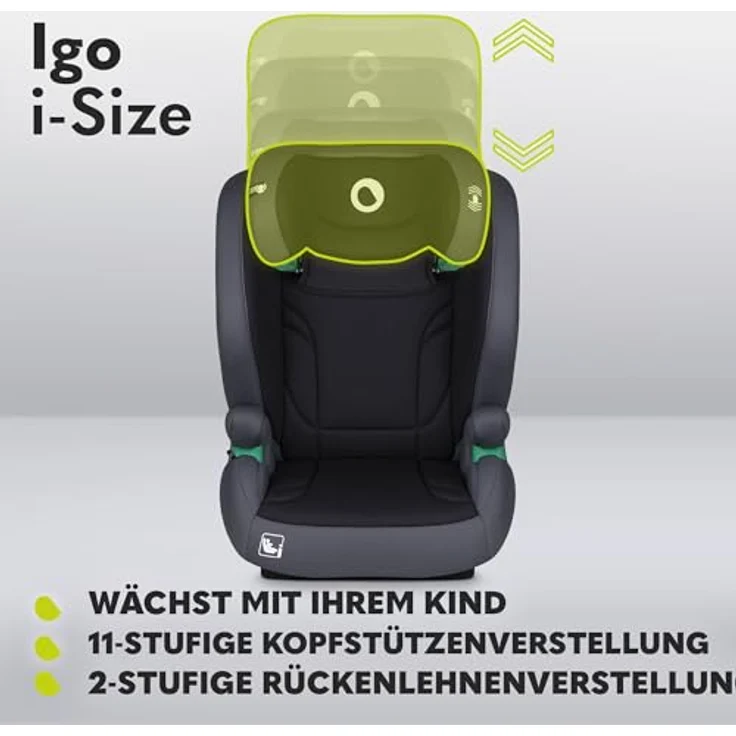 lionelo Autokindersitz IGO I-SIZE, 3-12 Jahre, 15-36 kg, Tri-Guard-Technologie, Memory Foam, (Set), schwarz – Bild 6