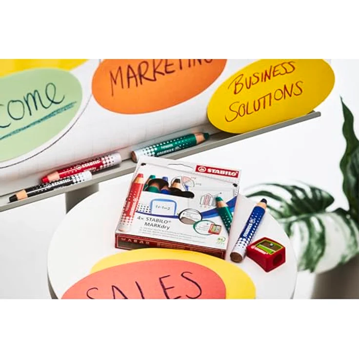 STABILO MARKdry Whiteboardmarker, 4er Etui mit XXL-Mine, lösungsmittelfrei und geruchsneutral, trocken und nass abwischbar – Bild 6