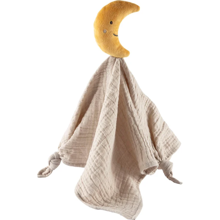 Sterntaler® Schmusetuch Mond, Baby Kuscheltuch aus hautsympathischem Musselin, flauschiger Mond, Knotendetails – Bild 1