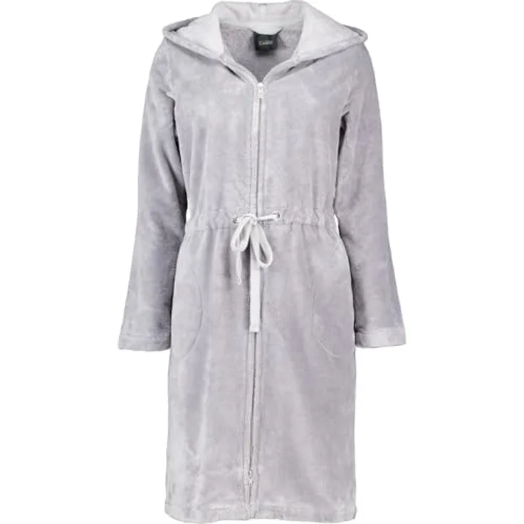 Cawoe Damen Kurzbademantel 822, Grau, Textil mit Kapuze und Reißverschluss, Gr. S