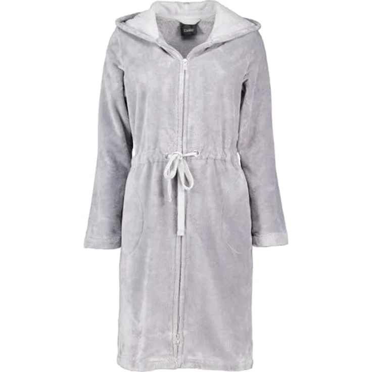Cawoe Damen Kurzbademantel 822, Grau, Textil mit Kapuze und Reißverschluss, Gr. S – Bild 1