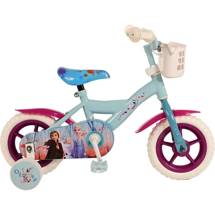 T&Y Trade Kinderfahrrad 10 Zoll Kinder Mädchen Fahrrad Frozen 2 Eiskönigin Elsa, mit Korb und Stützrädern, Blau