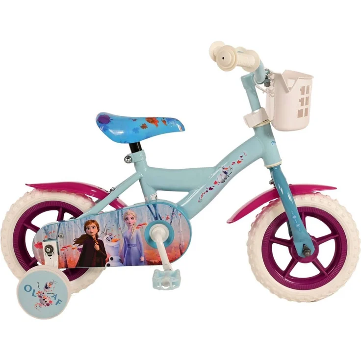 T&Y Trade Kinderfahrrad 10 Zoll Kinder Mädchen Fahrrad Frozen 2 Eiskönigin Elsa, mit Korb und Stützrädern, Blau