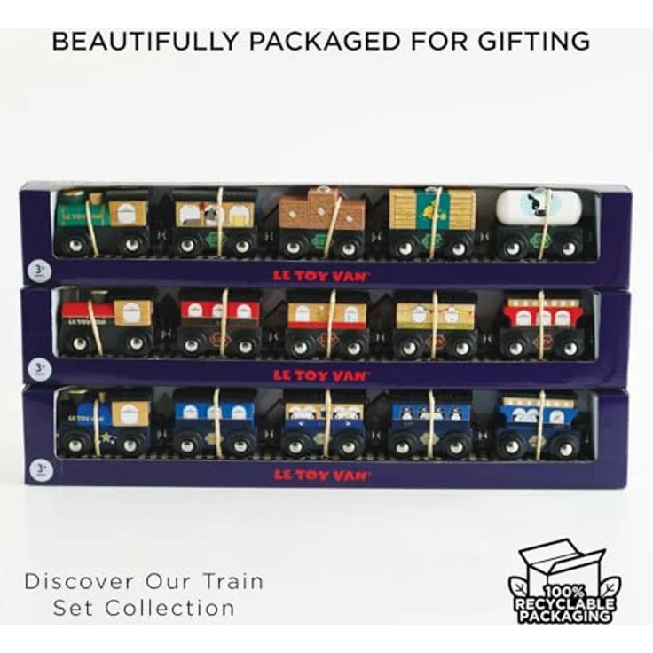 Le Toy Van Great Green Train, handgefertigter Güterzug aus Gummibaumholz mit Magnetteilen, grün – Bild 8