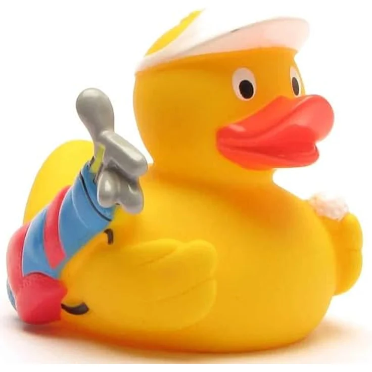 Duckshop Badeente - personalisierbar (Golf Ente) mit eigenem Wunschtext, L: 8 cm, B: 7 cm, H: 7,5 cm, aus Vinyl – Bild 3