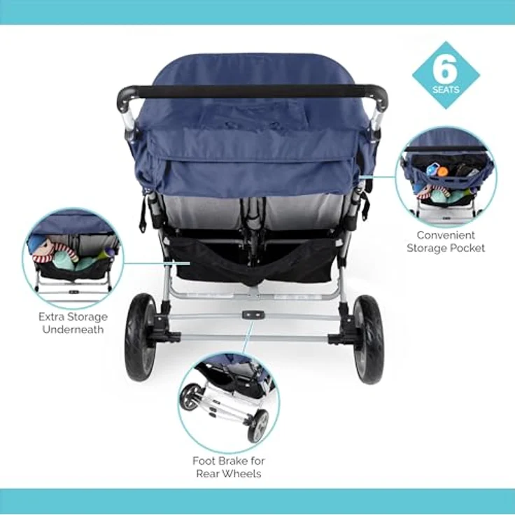 Gaggle Jamboree Kinderwagen für 6 Kinder | Buggy faltbar mit Sonnenschutz in Blau | Klappbar für Kinder von 6 Monaten bis 4 Jahre – Bild 4
