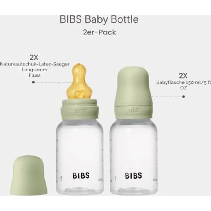 BIBS Babyflasche, 150 ml, 2-pack, BPA-frei, mit brustähnlichem Sauger, Farbe Sage – Bild 2