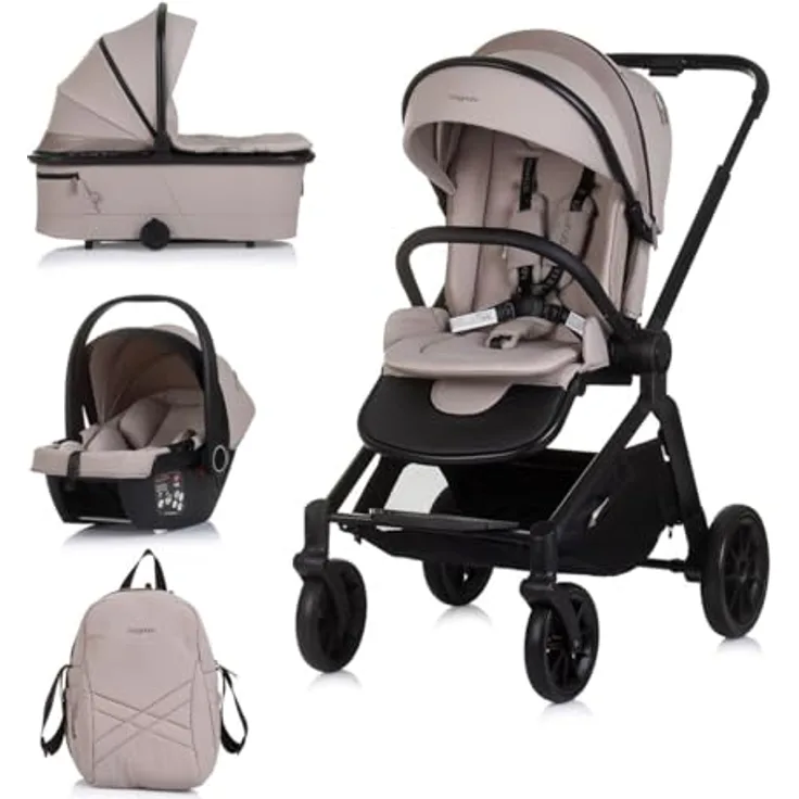 Chipolino Kombikinderwagen Magnum 3 in 1, Babywanne, Sportsitz, i-Size Babyschale, faltbar, Farbe: beige