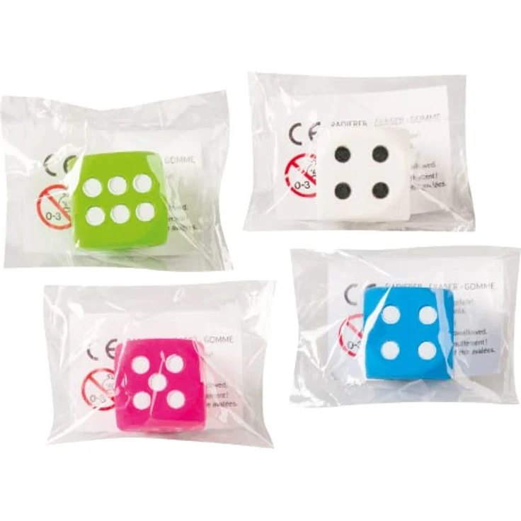 BRUNNEN Radiergummi „Würfel“ 2 x 2 cm blau, grün, pink, weiß – Bild 3
