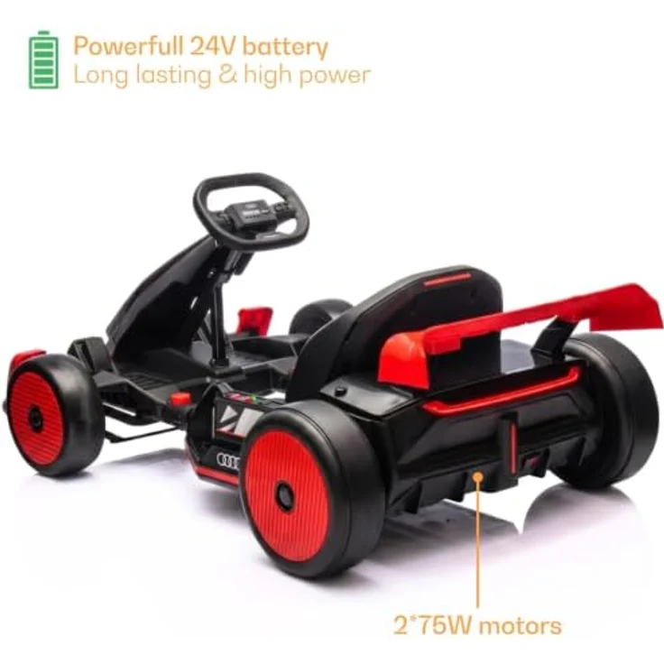 Vrooomy Audi Kinder Elektro GoKart 24V, mit Driftfunktion, Bluetooth, verstellbarem Sitz und EVA-Reifen, rot – Bild 7