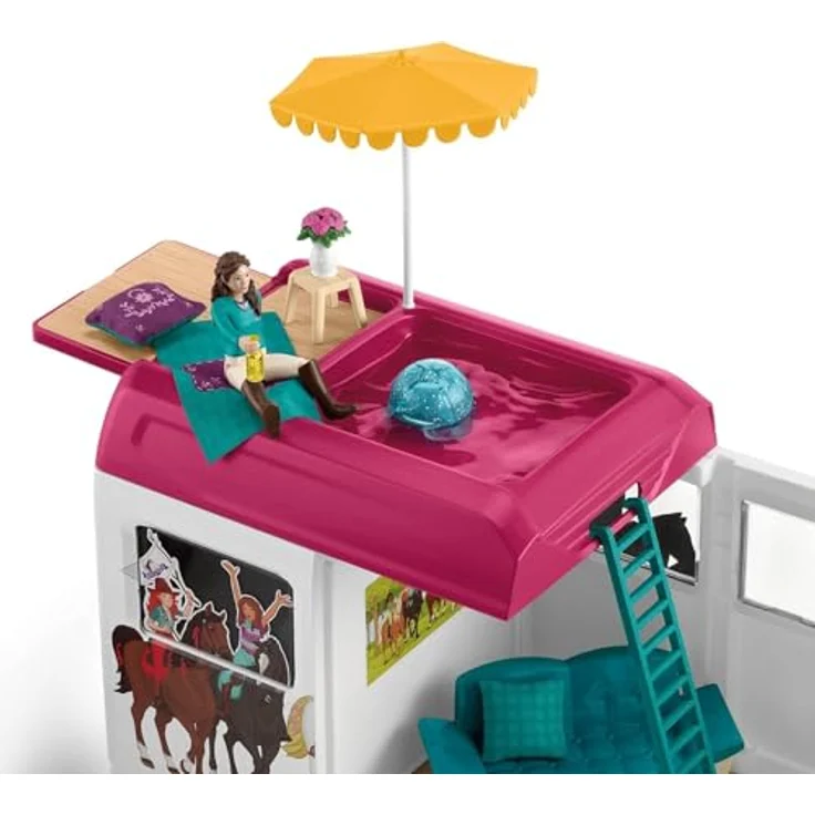 Schleich Pferdetransporter NEU - Horse Club (42619) mit integrierter Pflegestation, Grillplatz und Dachpool – Bild 10