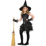 Fun World Division Sternen Hexe Kinderkostüm, fünfteilig mit glitzerndem Kleid und Hexenhut für Halloween und Karneval (116, 122, 128)