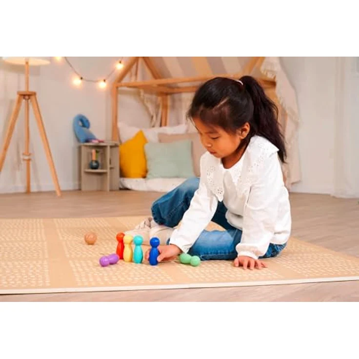 Eichhorn Bowling Spielset, 7-teilig mit 6 bunten Pins und Holzkugel, aus Birkenholz, für Kinder ab 3 Jahren – Bild 3