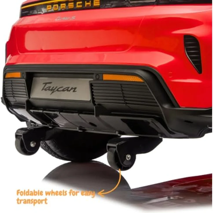 Vrooomy Porsche Taycan Turbo S Elektro Kinderauto, 24V, 2-Sitzer, rot, MP3-Player, sanfter Anlauf, LED-Scheinwerfer – Bild 8