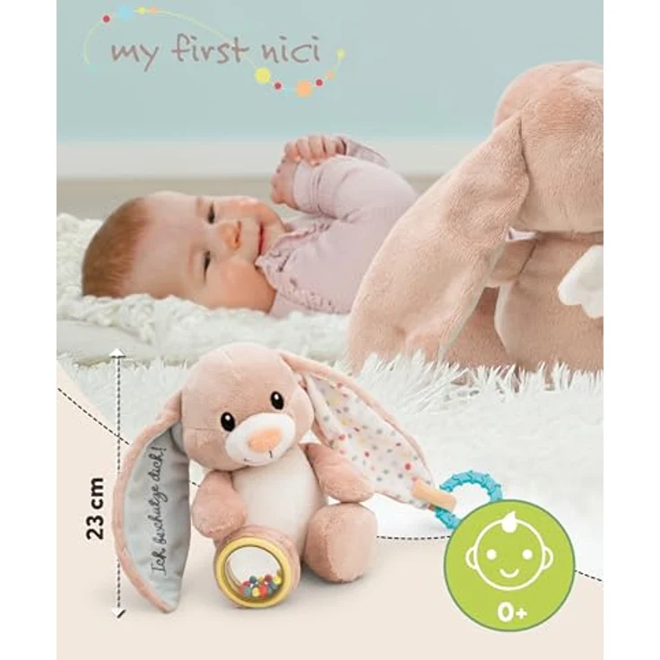 NICI Activity Kuscheltier Hase Fjella, 23cm, rosa, Plüschtier für Babys und Kleinkinder zum Greifen, Knuddeln und Entdecken | 61883 – Bild 2
