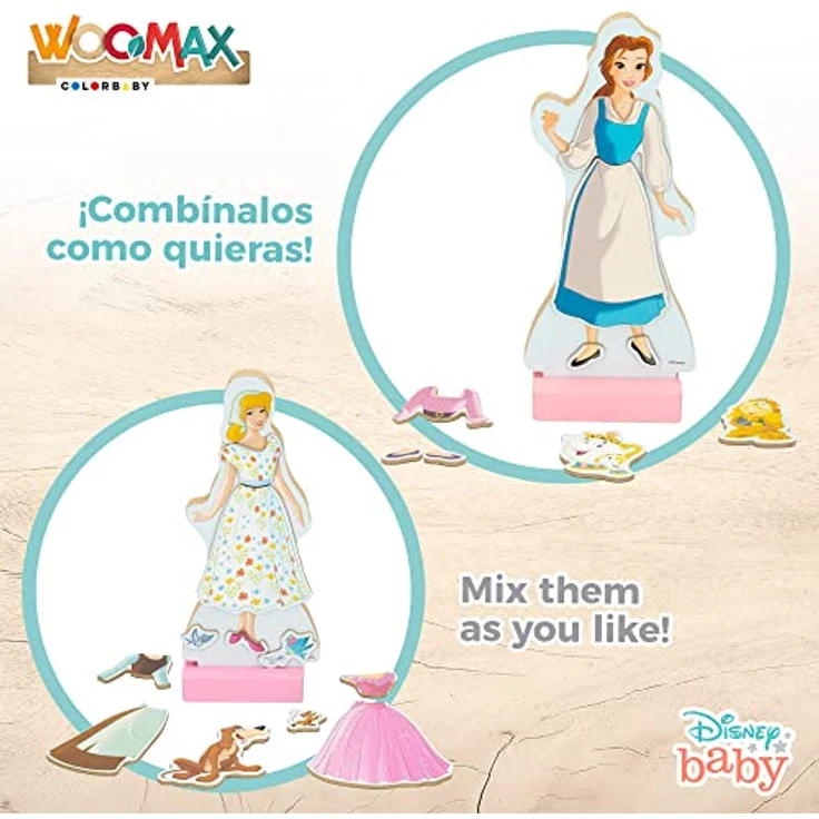 COLORBABY 48726 Woomax-Disney Jgo Kleider Holz Magn 32 x 28 cm Prinzessinnen, 45 piezas – Bild 5