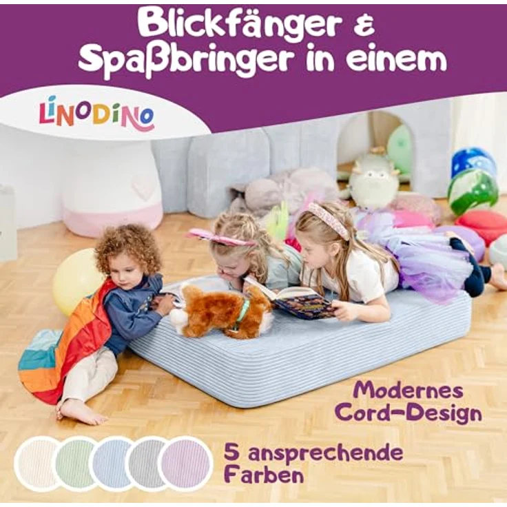 Hüpfpolster Einhornblau mit Federkern, rutschfester Unterseite, Tragegriff und abnehmbarem, waschbarem Cord-Bezug – Bild 3