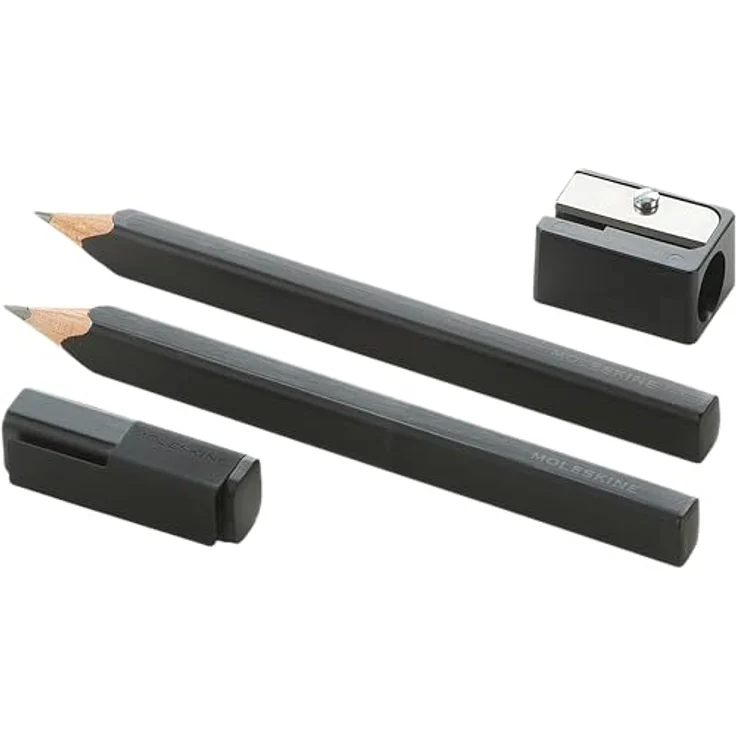 MOLESKINE Bleistift-Set schwarz, 2 Bleistifte mit Kappe und Anspitzer, Zedernholz, 3 mm Mine (2B/HB) – Bild 1