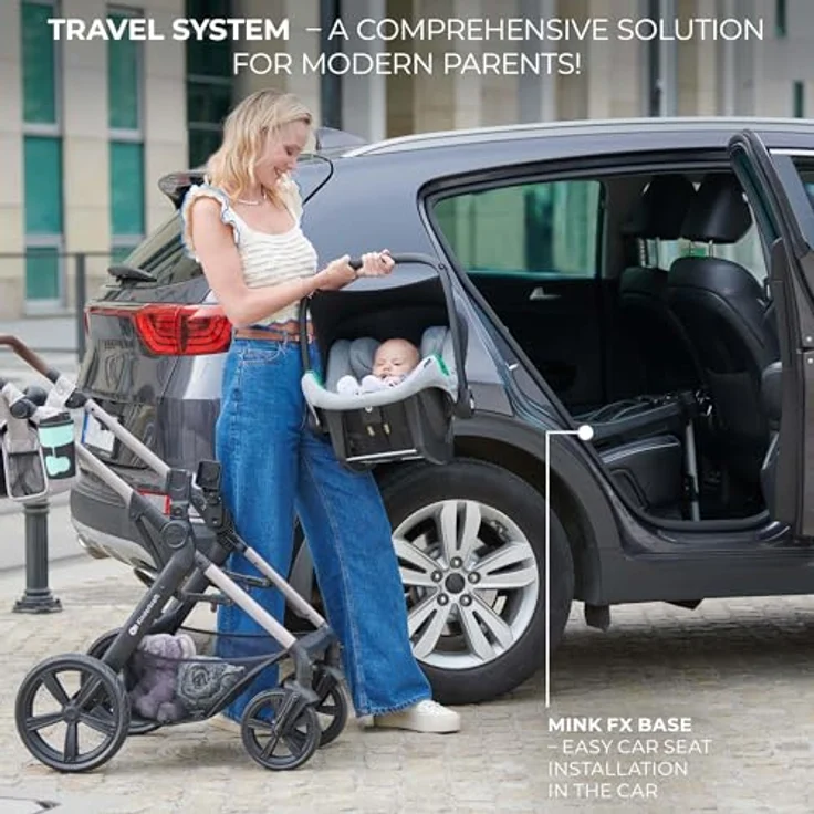 Kinderkraft MOOV 2, 4-in-1 Kombi-Kinderwagen-Set mit wendbarem Sitz & Wanne, Babyschale MINK PRO i-Size, Isofix-Base, Wickeltasche & Zubehör - Sand Beige, inklusive Gratis Mobilitätsgarantie – Bild 10