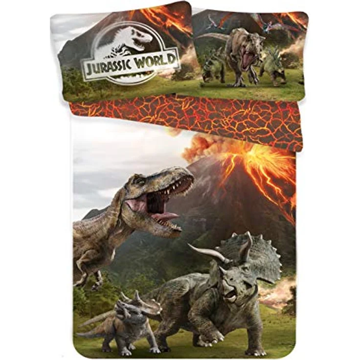 Jurassic World Bettwäsche-Set für Einzelbett aus Baumwolle, europäische Größe mit Dinosaurier-Motiven, 140cm x 200cm – Bild 1