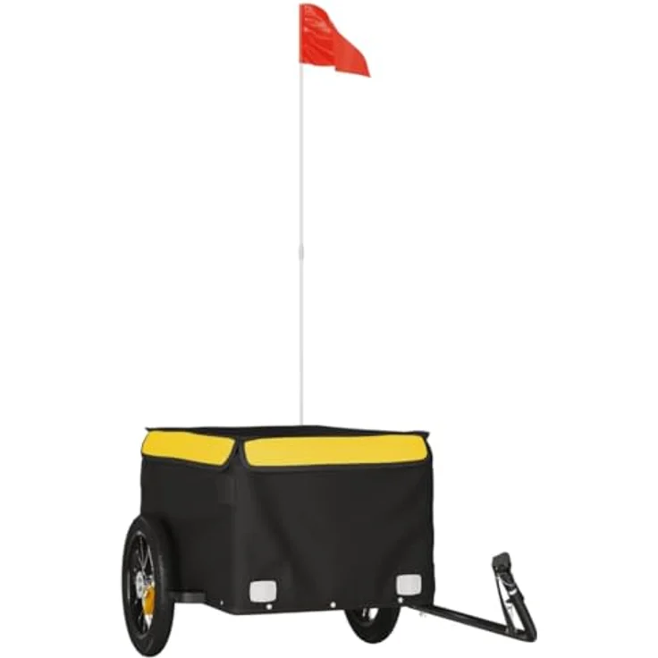 vidaXL Fahrradlastenanhänger Lastenanhänger für Fahrrad Schwarz und Gelb 30 kg Eisen, mit Deichsel und Sicherheitsflagge – Bild 2