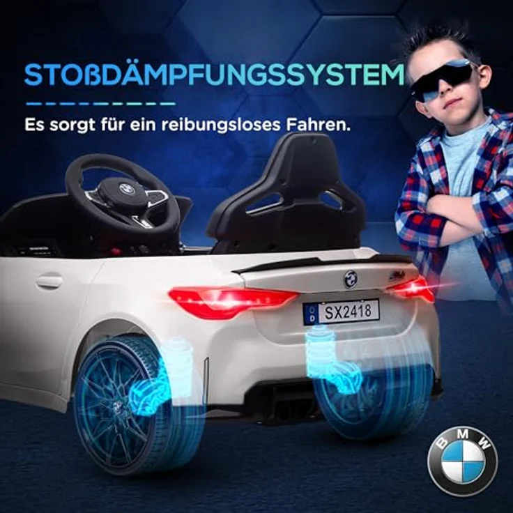 AIYAPLAY Elektro-Kinderauto BMW M4 Weiß, lizenziert, Belastbarkeit 25 kg, für Kinder 3-5 Jahre, mit Fernbedienung und Musikfunktion - Preisvergleich – Bild 6