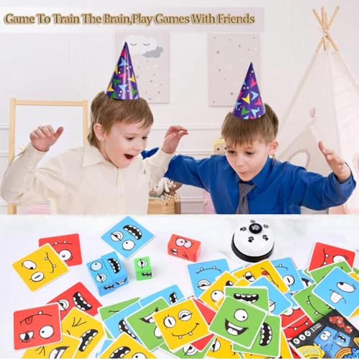 Holz-Ausdruck Spielzeug Würfelpuzzle, Interaktives Knobelspiele Holzwürfel Spiel Puzzle Bauwürfel, Holzspiel Gesellschaftsspiel & Knobelspiel für Kinder als Familienspiel mit Klingel – Bild 5