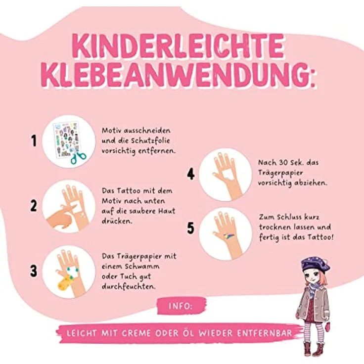 Papierdrachen 100 Metallic-Tattoos für Kinder, hautfreundliche Pop Art Tattoos in Silber, langlebig & wasserfest, hergestellt in Deutschland – Bild 4