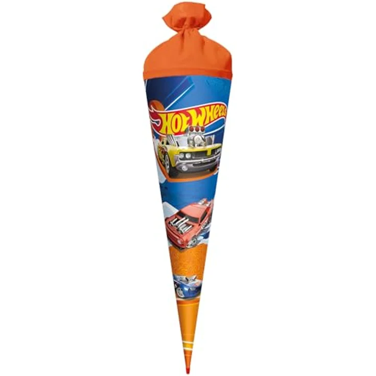 ROTH Schultüte groß Hot Wheels, 70 cm rund mit Filzverschluss und ROT(H)-Spitze, Zuckertüte für Schulanfang – Bild 1