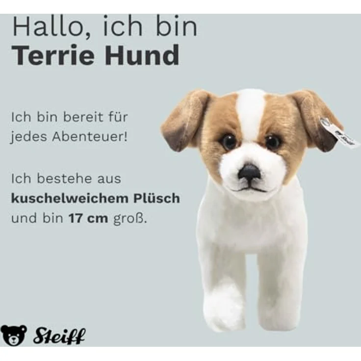Steiff Terrie Hund 17, weiß/braun, stehend, kuschelweicher Plüsch mit neugieriger Gestickter Nase – Bild 2