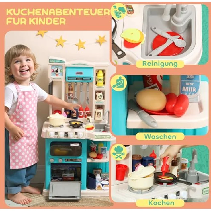 AIYAPLAY Kinderküche Spielküche mit Ofen, Spüle, Licht- und Soundfunktion, 92-teiliges Zubehörset, Spielzeugküche für Kinder, Grün – Bild 5
