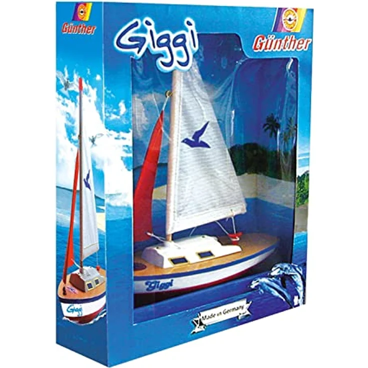 Paul Günther 1802 - Segelboot Giggi, kleine Segeljolle zum Spielen, ca. 24 x 32 cm groß, hochwertig gefertigt und segelfertig montiert, für Badesee, Strand und Badewanne – Bild 3