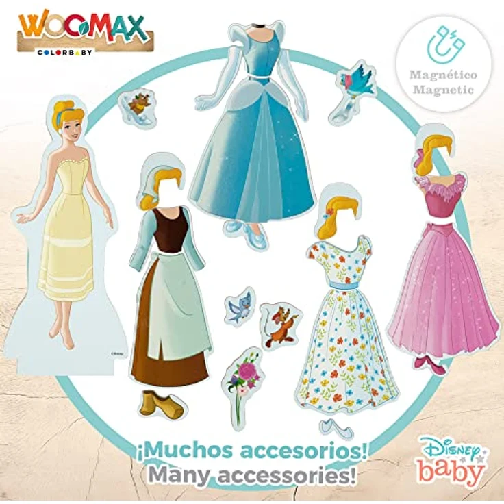 COLORBABY 48726 Woomax-Disney Jgo Kleider Holz Magn 32 x 28 cm Prinzessinnen, 45 piezas – Bild 3