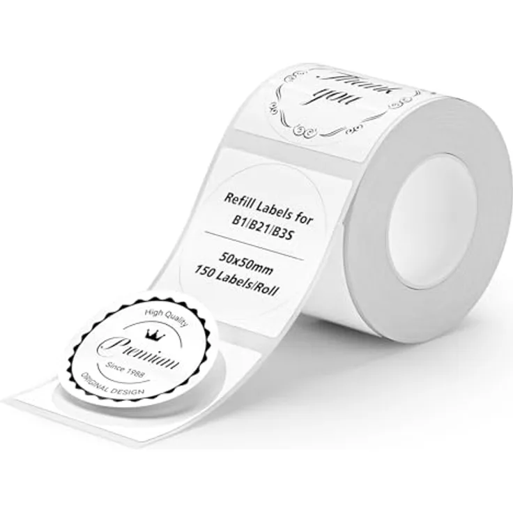 NIIMBOT Runde Etiketten für B21/B1/B3S Etikettendrucker, Thermoaufkleber 2"X2"(50x50mm), Wasserdicht, ölbeständig, 1 Rolle mit 150 Etiketten