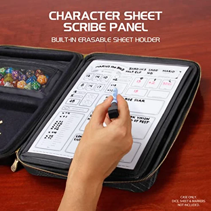 ENHANCE RPG-Organizer-Etui, Sammleredition (Drachen Schwarz) - mit integriertem Charakterbogenhalter, Würfelrollbereich, Stifttasche und Miniatur-Schaumstoffablage – Bild 4