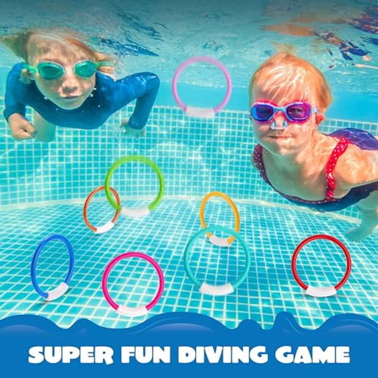 JOYIN Bunte Pool-Ringe für Kinder, 8er Set Tauchspielzeug in leuchtenden Farben, 14 cm, ungiftig, ideal für Unterwasser-Training und Wasserspaß – Bild 5