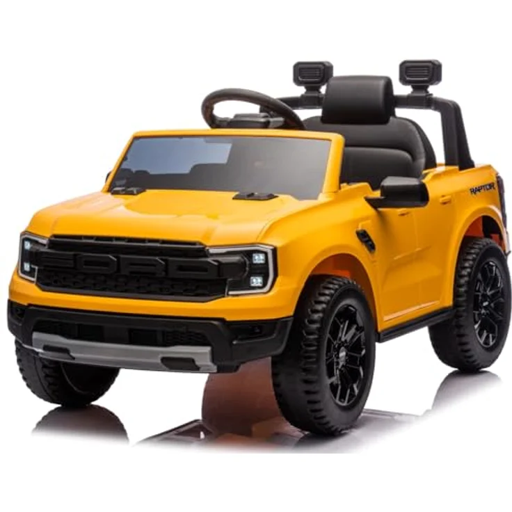 Sun Baby Ford Raptor Kinder Elektroauto, SUV Kinderfahrzeug mit 12V Akku, Fernbedienung, MP3 Sound und LED, gelb, geeignet für 3-6 Jahre – Bild 1