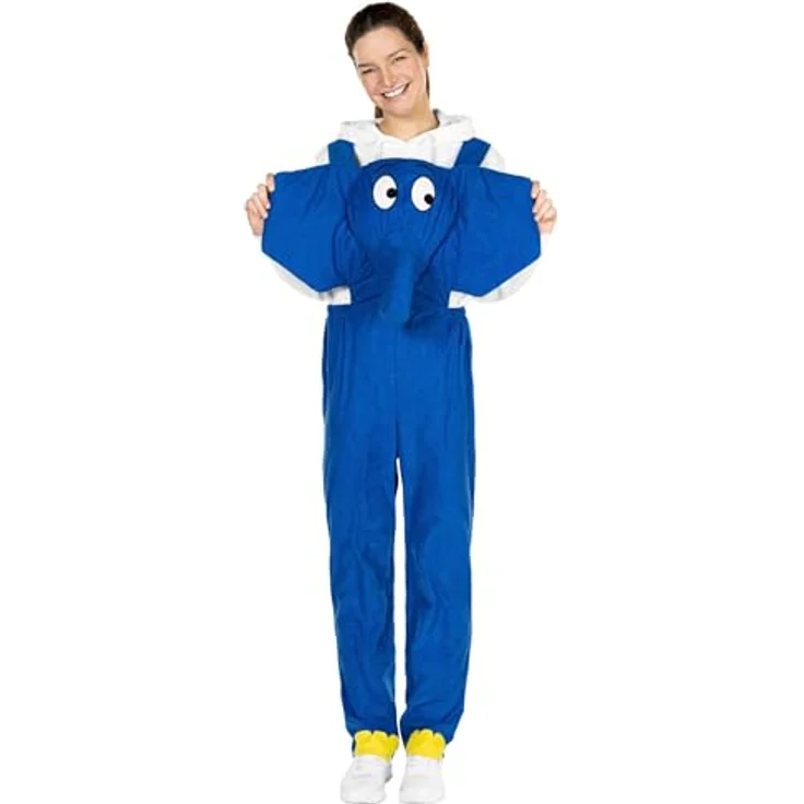 Maskworld Die Sendung mit der Maus - Elefant Kostüm (M), bequeme Latzhose mit gefüttertem Elefantenkopf, blau – Bild 3